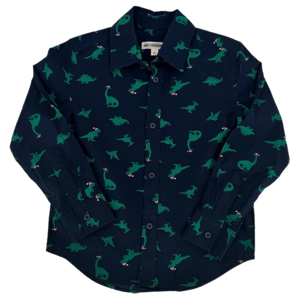 Tucker + Tate Boys’ Dinosaur Santa 100% Cotton Button Down Short Size 4 Holiday